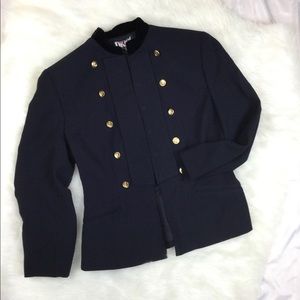 DKNY Dark Navy Blue Wool Military Jacket